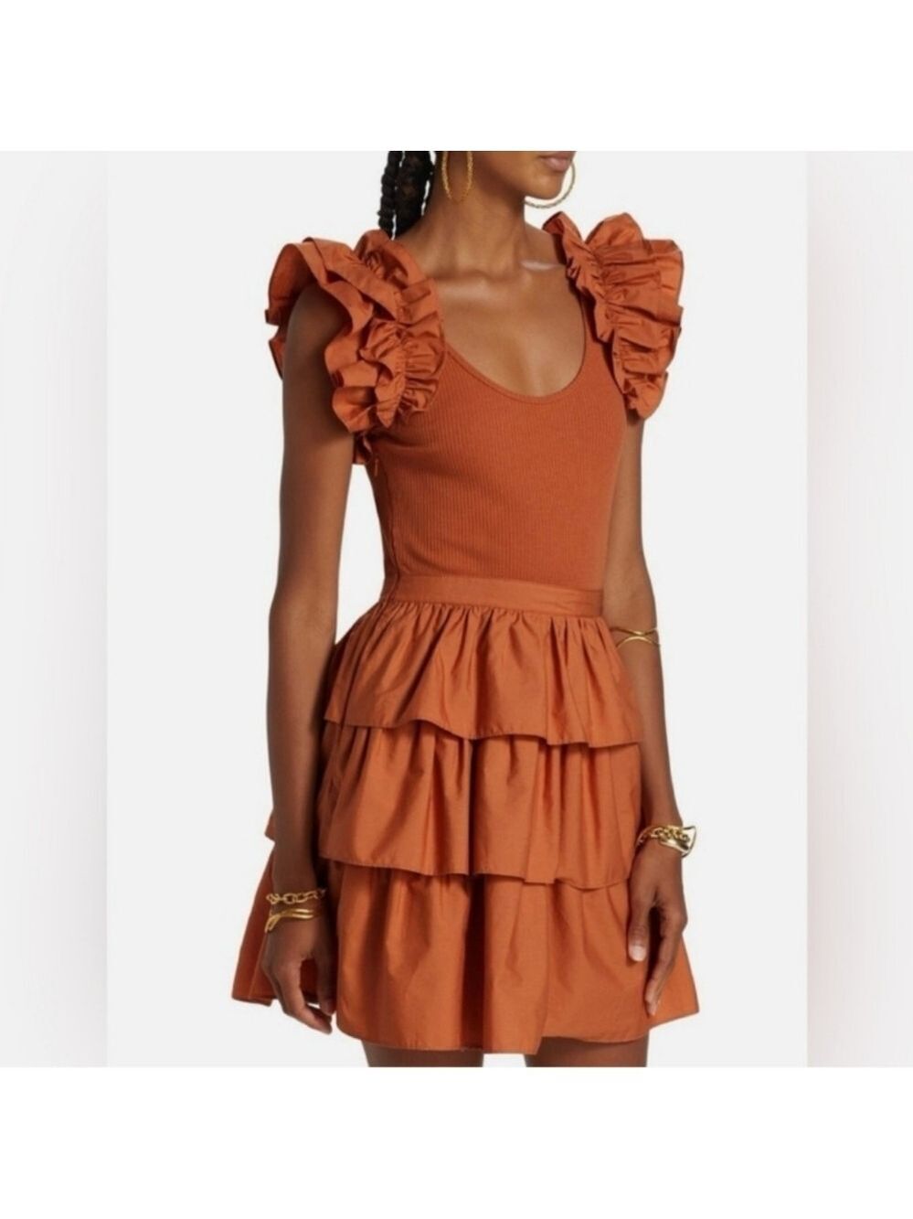 Ulla Johnson Hanna Tiered Ruffle Mini Dress Auburn